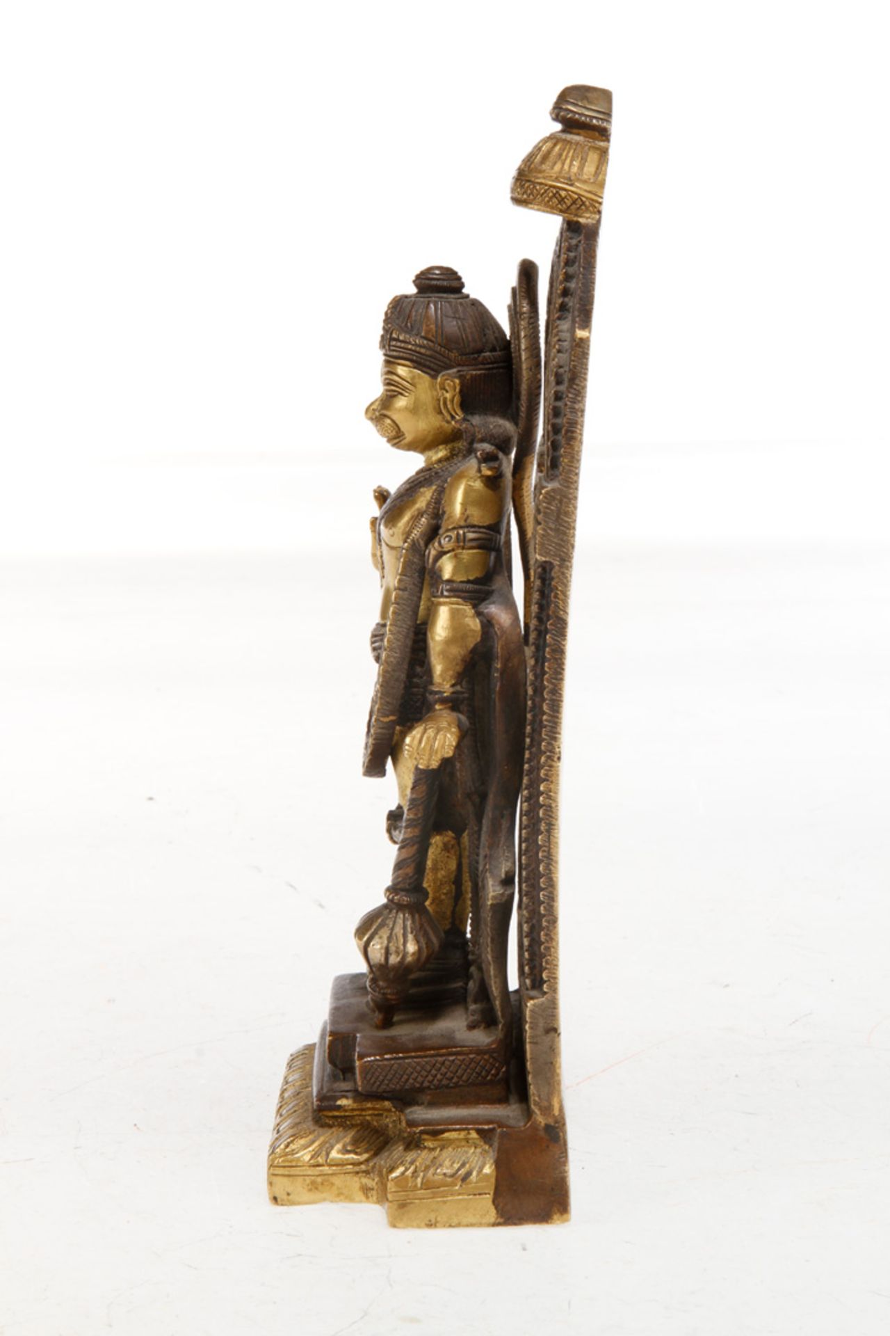 Bronzealtar mit indischer Gottheit Hanuman, patiniert und vergoldet, Sohn von Shiva, beliebte Gotthe - Bild 6 aus 8