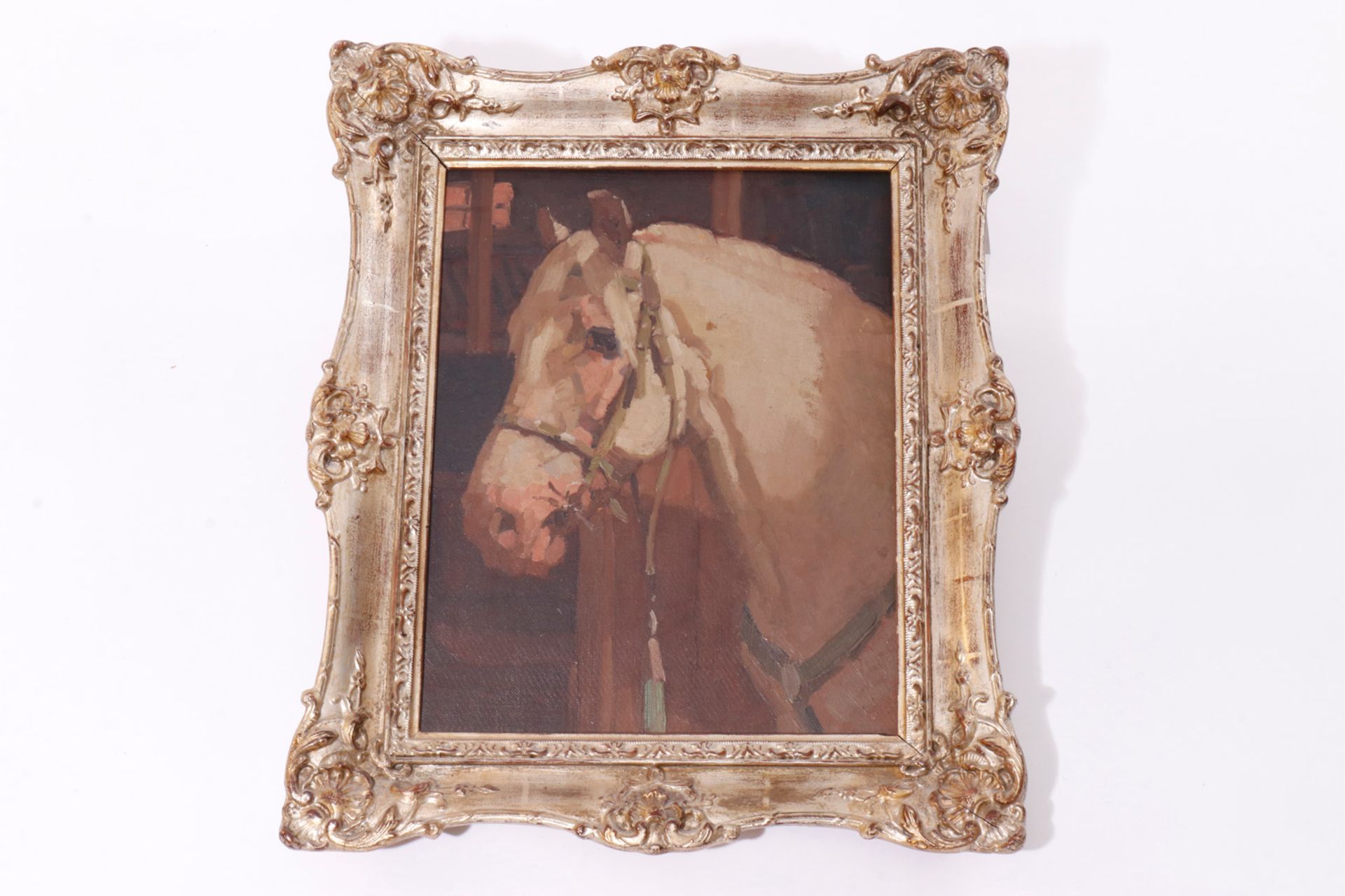 Ölgemälde Pferdekopf, auf Pappe, 20er Jahre, undeutlich signiert, gerahmt 43 x 50