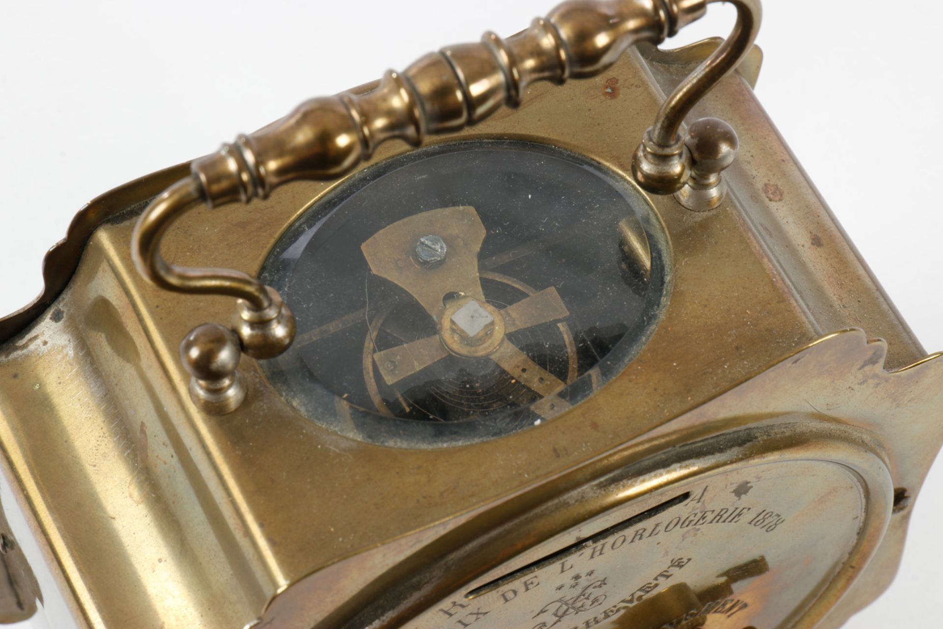 Messingwecker ”Grand Prix de L`Horlogerie 1878, Déposé Breveté”, intakt, muss überholt werden, - Image 2 of 4