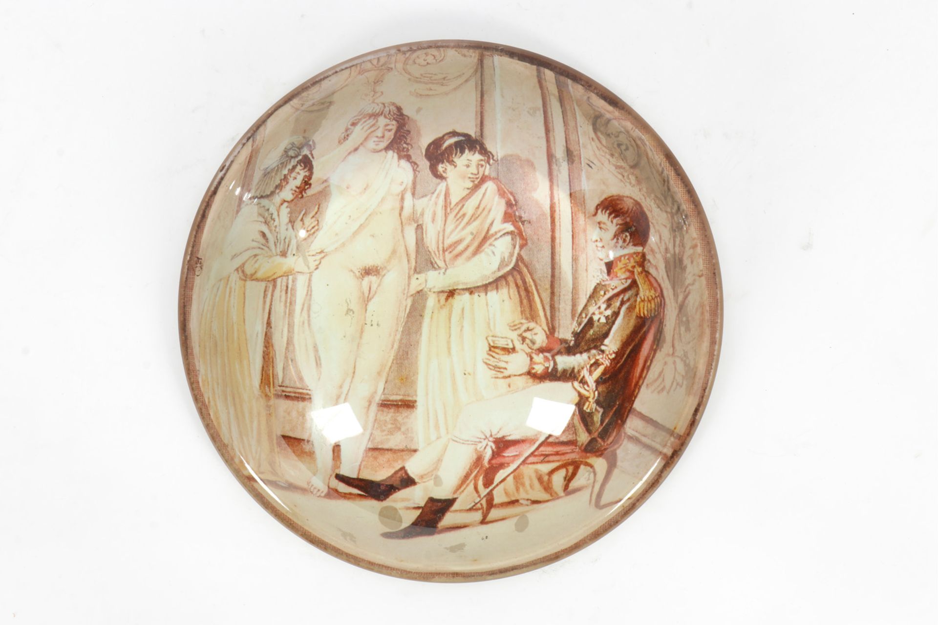 Halbglas als Briefbeschwerer, mit erotischem Motiv, Durchmesser 15