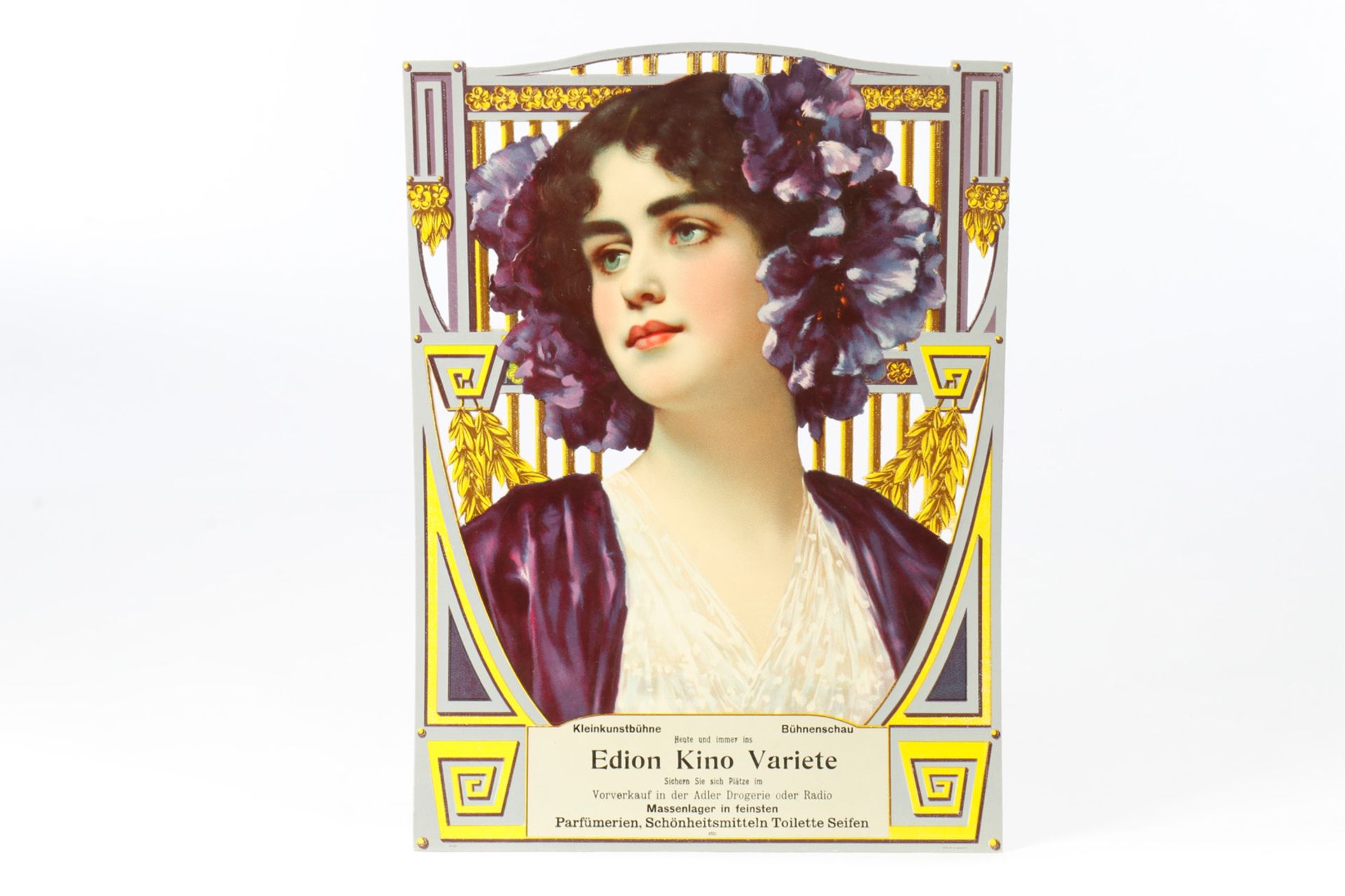 Pappaufsteller um 1910, für Edion Kino Variete, Reklame Seifen Kaiserzeit, Maße 34x46, sehr guter Zu