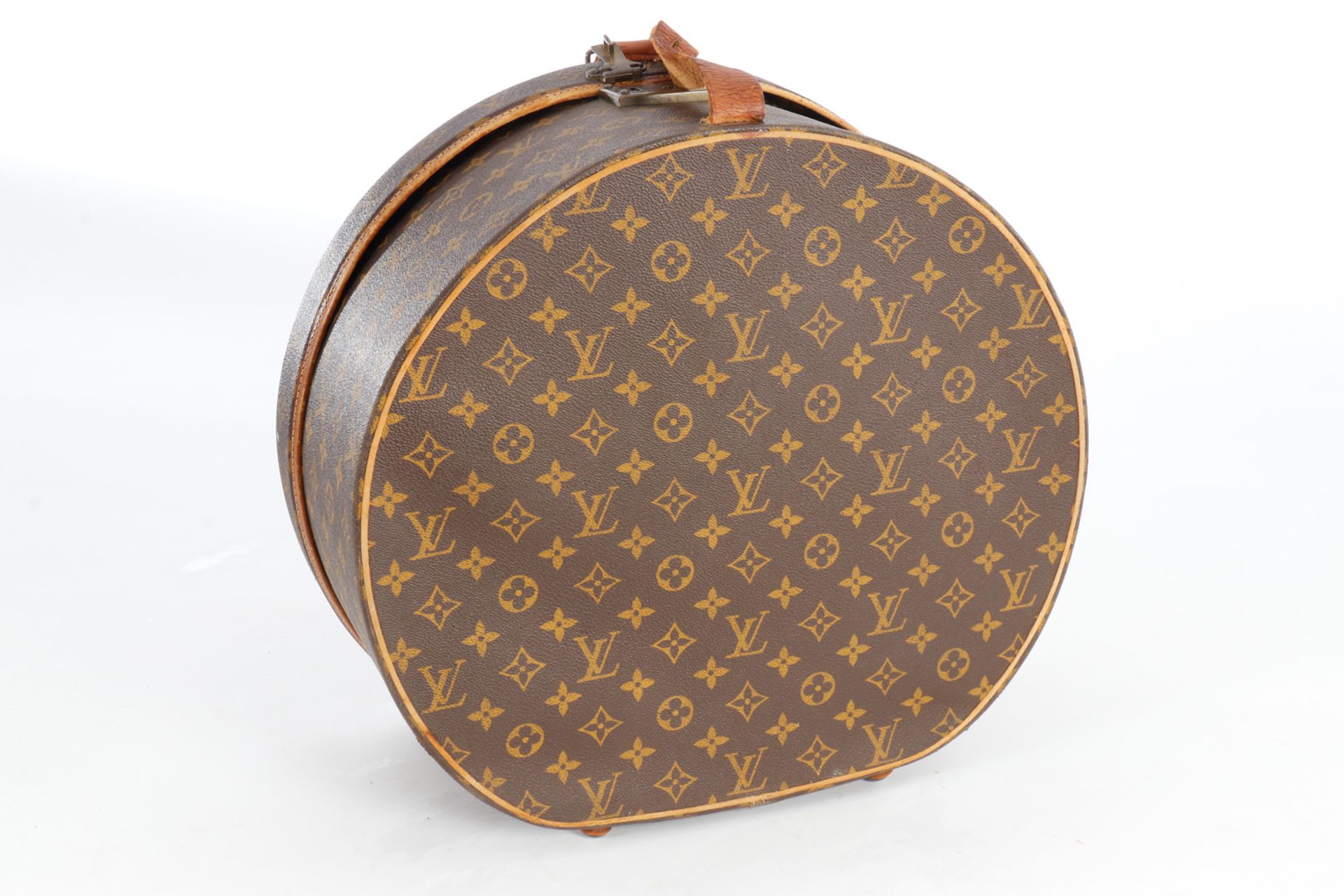 Louis Vuitton runder Hutkoffer, Made in France, auf Schlossschild Nr.12, auf Innenseite, Louis Vuitt - Bild 2 aus 6