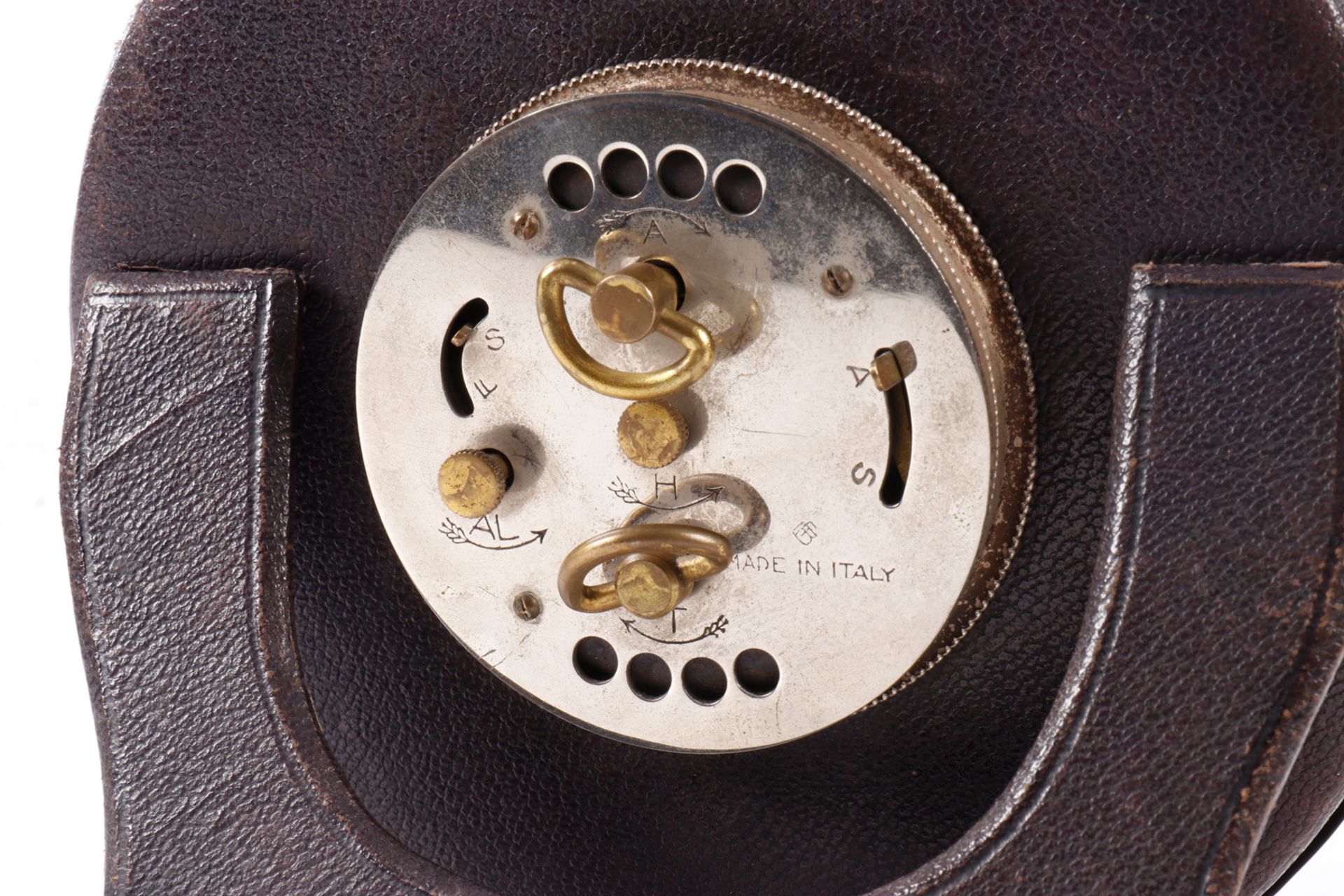 Tischwecker Veglia, Made in Italy, in silbernem runden Rahmen, mit Lederrücken, Uhrwerk muss - Image 2 of 4