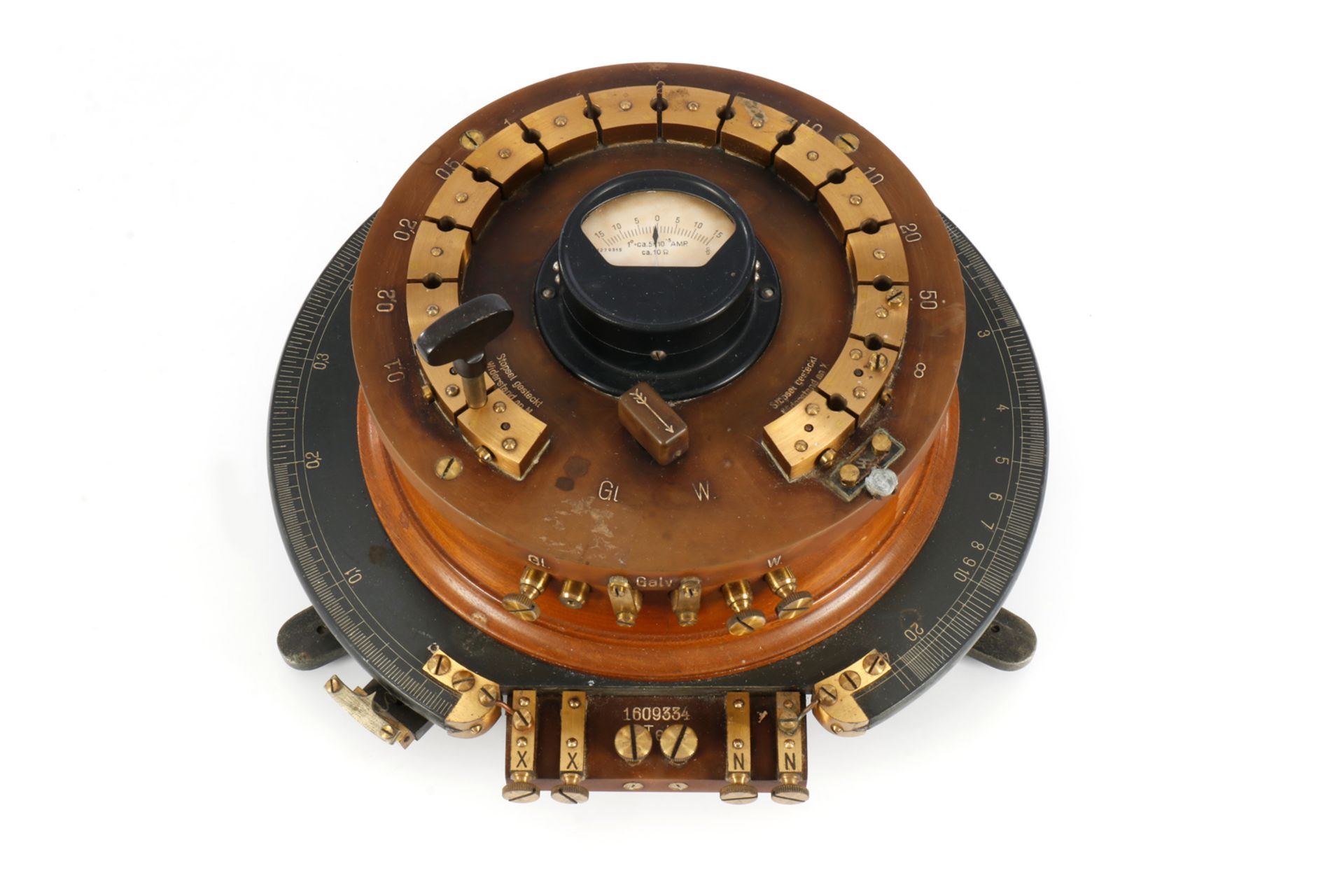 Universalgalvanometer „Siemens“ um 1900, Material Messing/Holz/Schiefer, Ebonit