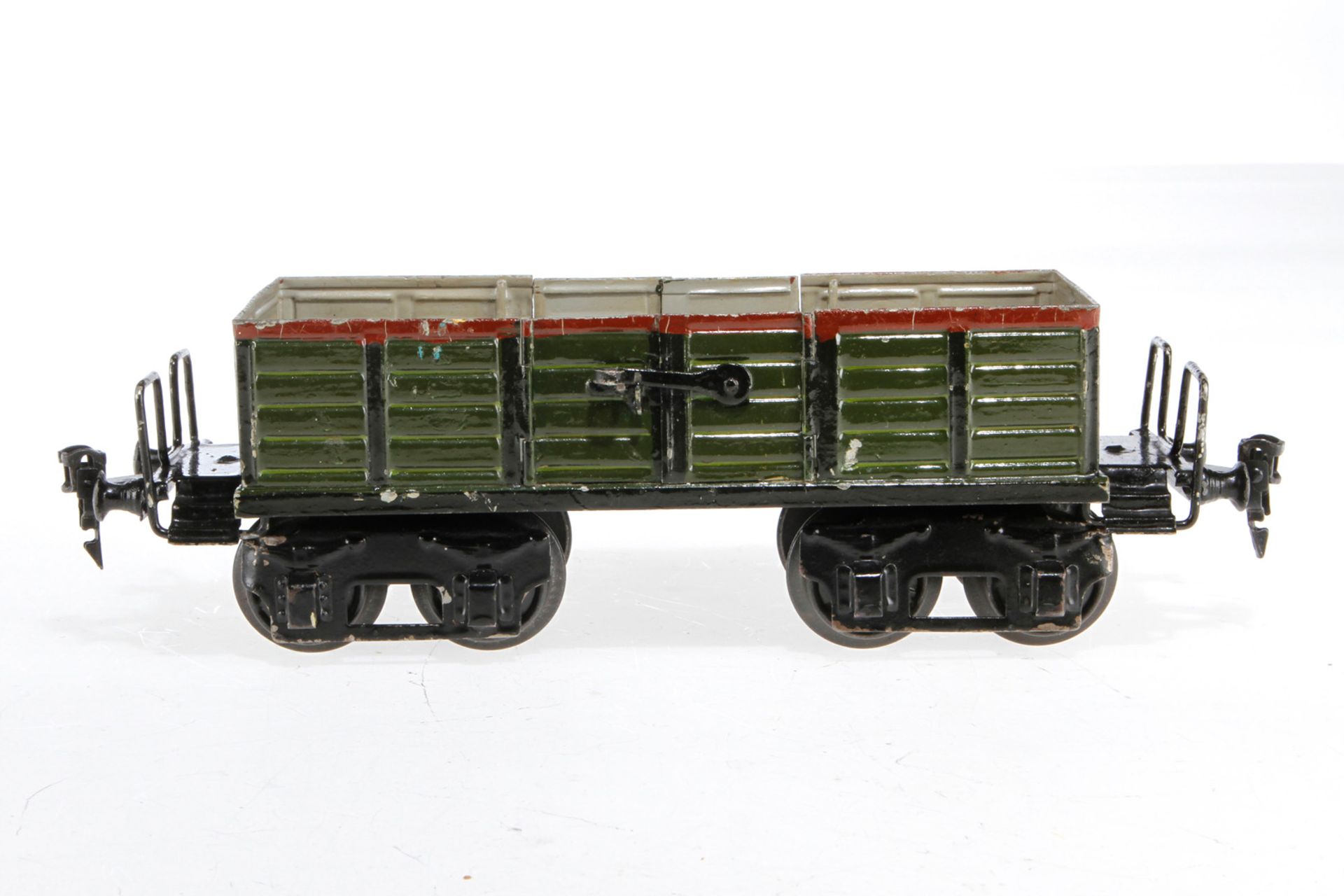 Märklin offener Güterwagen 1845, S 1, uralt, HL, mit 2x 2 LTH, LS und gealterter Lack, L 26, Z 2-3