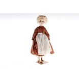 Puppe mit Kleid, auf Ständer, NV und tw besch., H 55, Z 3