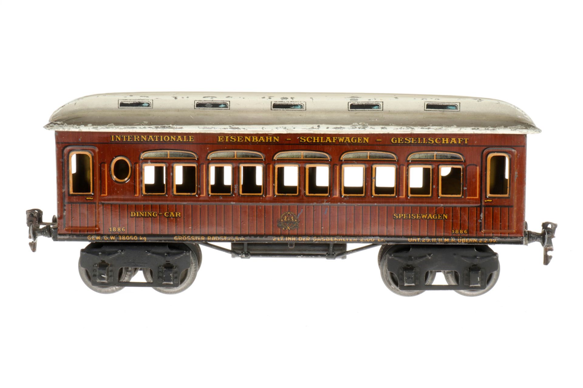 Märklin int. Speisewagen 1886, S 1, CL, LS und gealterter Lack, L 32,5, Z 3