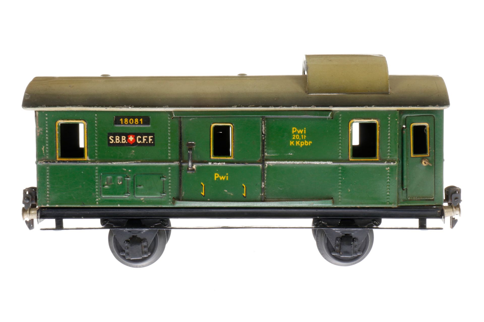 Märklin schweizer Gepäckwagen 1808, S 1, CL, mit 2 AT und 2 ST, LS und gealterter Lack, L 27, Z 3