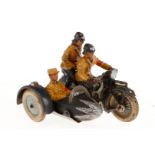 Motorrad mit Beiwagen, Masse/Blech, HL, mit 3 Figuren, LS, L 11, Z 3