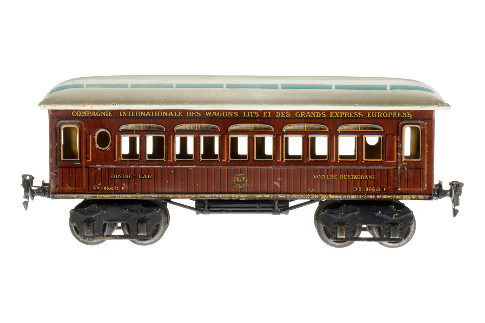 Märklin int. Speisewagen 1886, S 1, CL, LS und gealterter Lack, L 32,5, Z 3