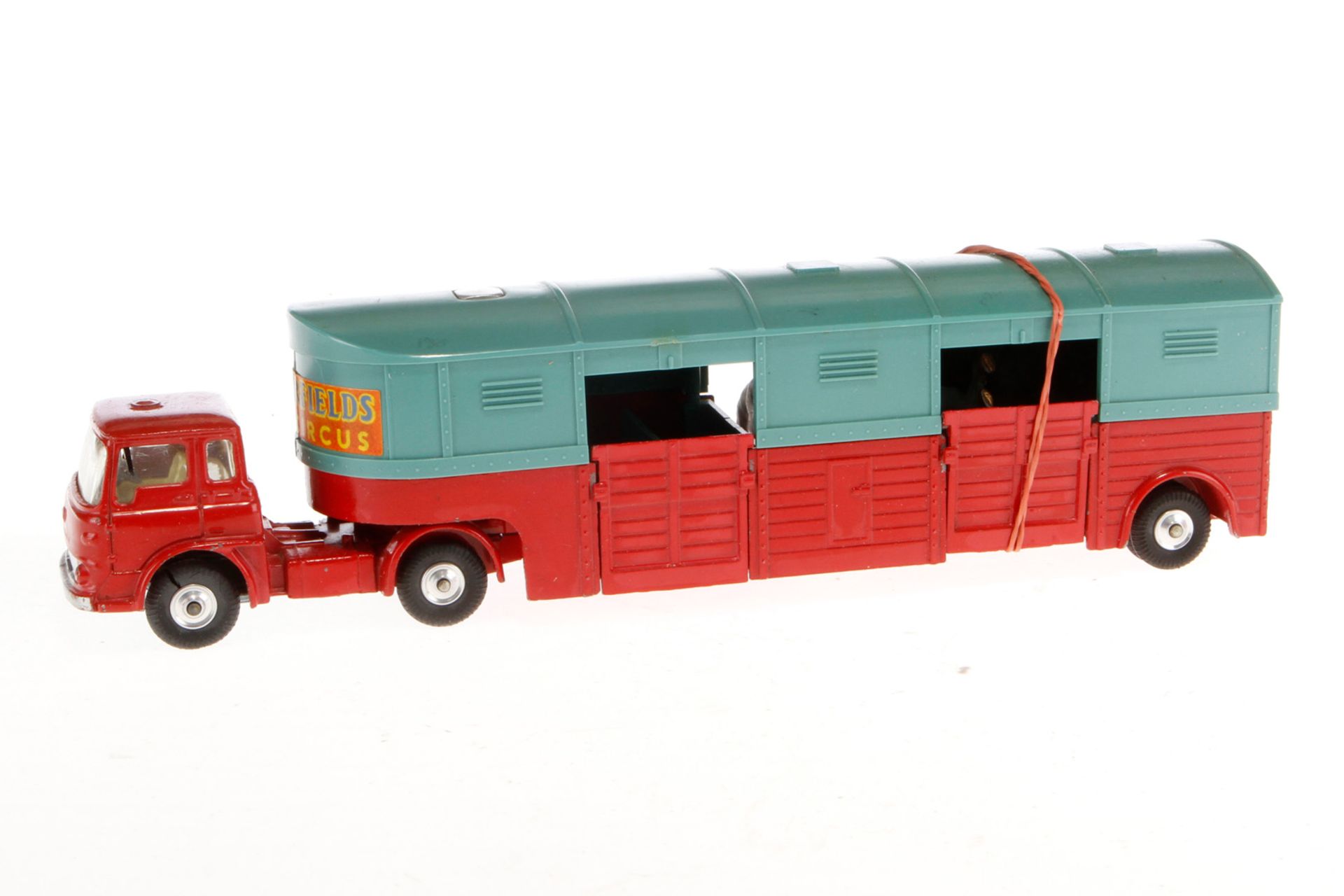 Dinky Zirkus-Pferdetransporter, mit 3 Ladetüren und Pferden, Alterungsspuren, Z 2-3