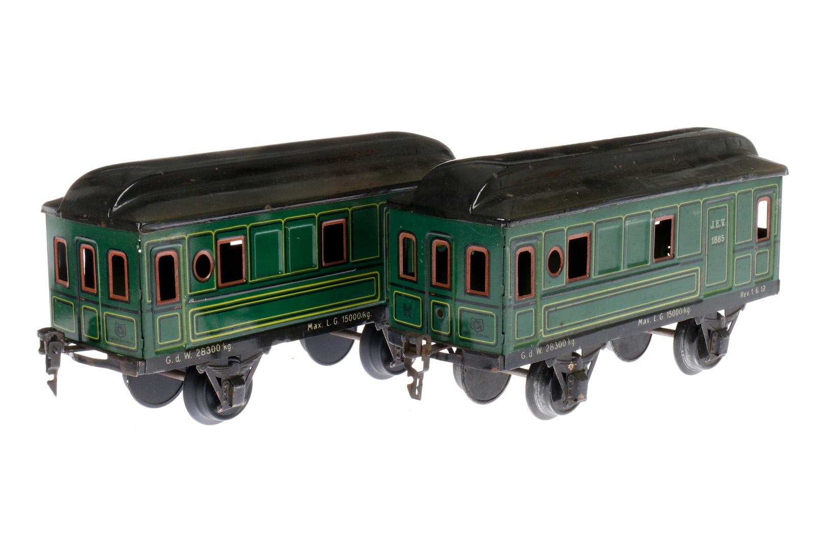 2 Märklin Gepäckwagen 1885, S 1, CL, LS und gealterter Lack, L 21, Z 3