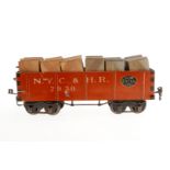 Märklin amerik. Hochbordwagen 2930, S 1, HL, beladen mit Holzkisten, LS und gealterter Lack, L 28,