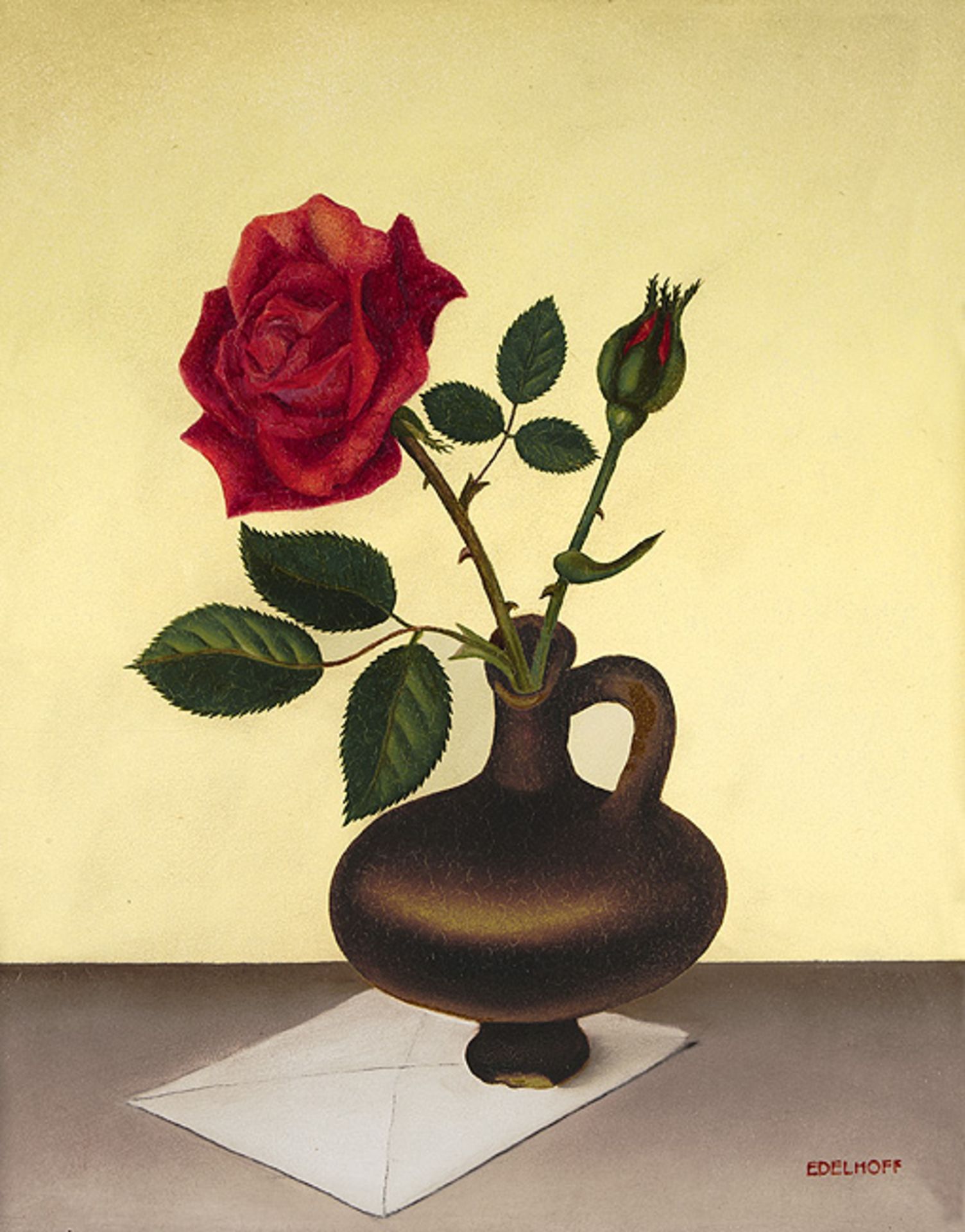 Albin Edelhoff. Stilleben mit Rose.