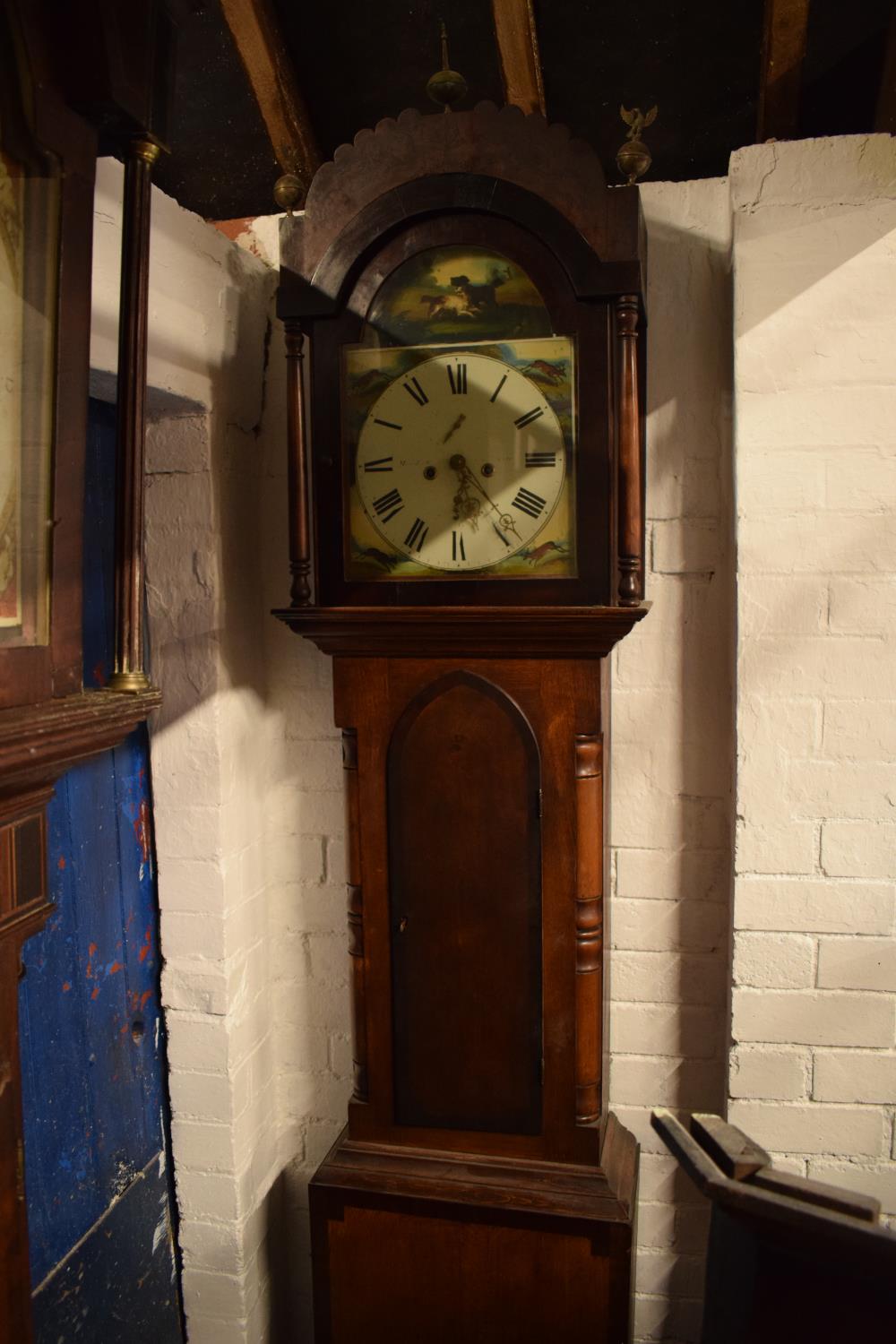 Victorian Grandfather clock, possibly from Sale, Manchester with hunting scenes