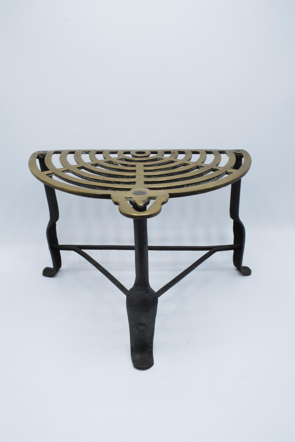 Victorian brass and iron fireside trivet/teapot stand