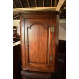 George III oak corner cabinet with arched panel door