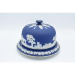 Adams of Tunstall dip blue Jasperware hunting scened cheese dome