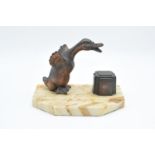 French Art-deco inkwell with landing duck figure on marble base