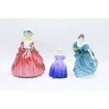 Royal Doulton lady figures to include Genevieve, Rhapsody and one small one (all 3 as found)