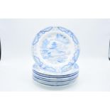 Grainger & Co (Worcester) blue and white 19th century Blue Willow 8 inch side plates (8)