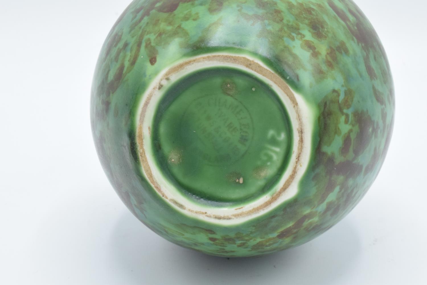 Clews and Co Chameleon Ware mottled green vase: '216' impressed to base - Image 3 of 3