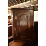 Antique oak corner cupboard with arched panel door