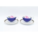 Aynsley blue floral cups together with Spode Knightsbridge design saucers (4 pieces)