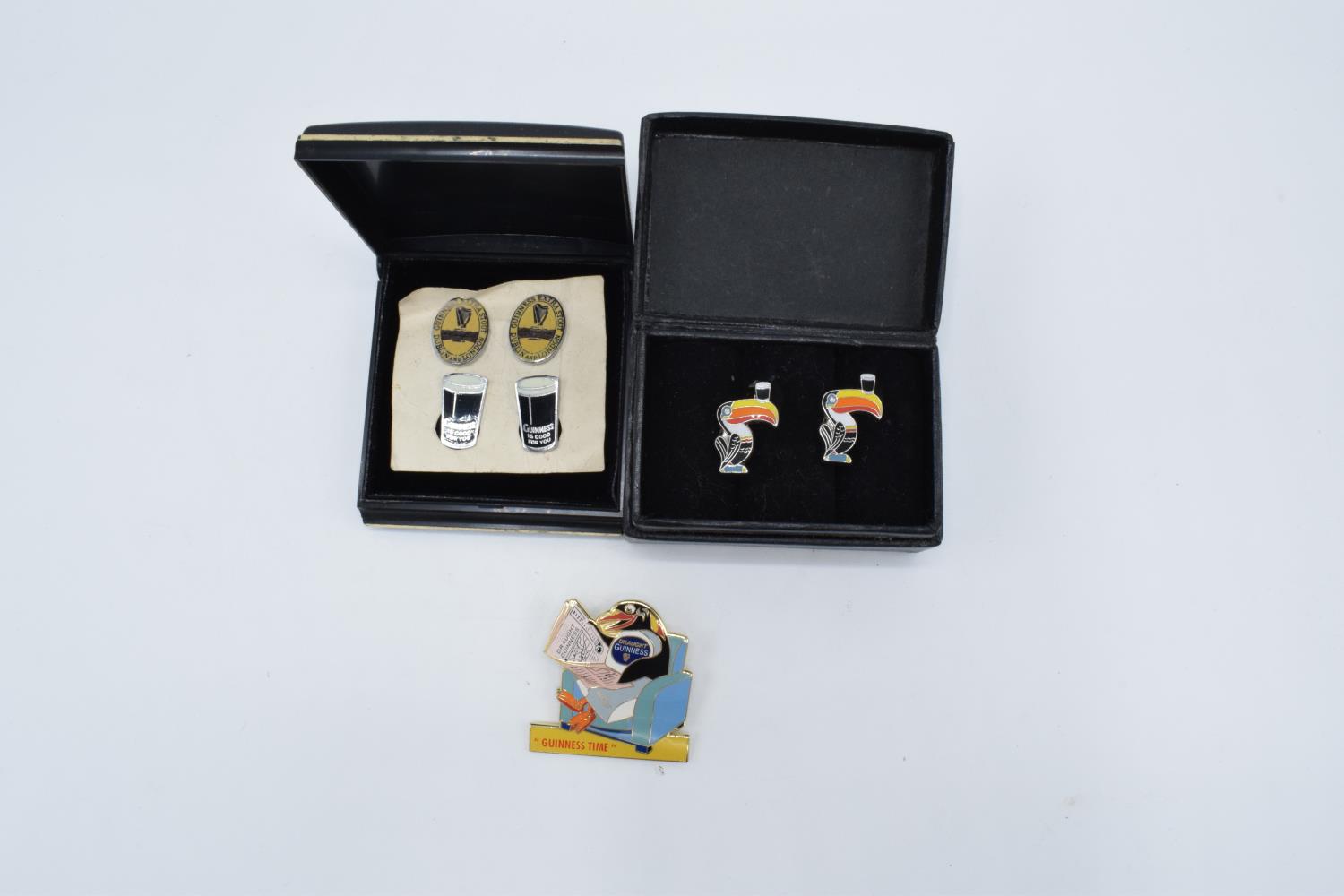 Guinness Advertising items to include: 2 pairs of cufflinks and a badge