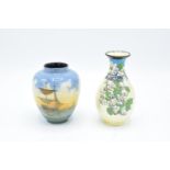 Royal Doulton series ware vases, one with a floral scene, the other one with tall ships (2)