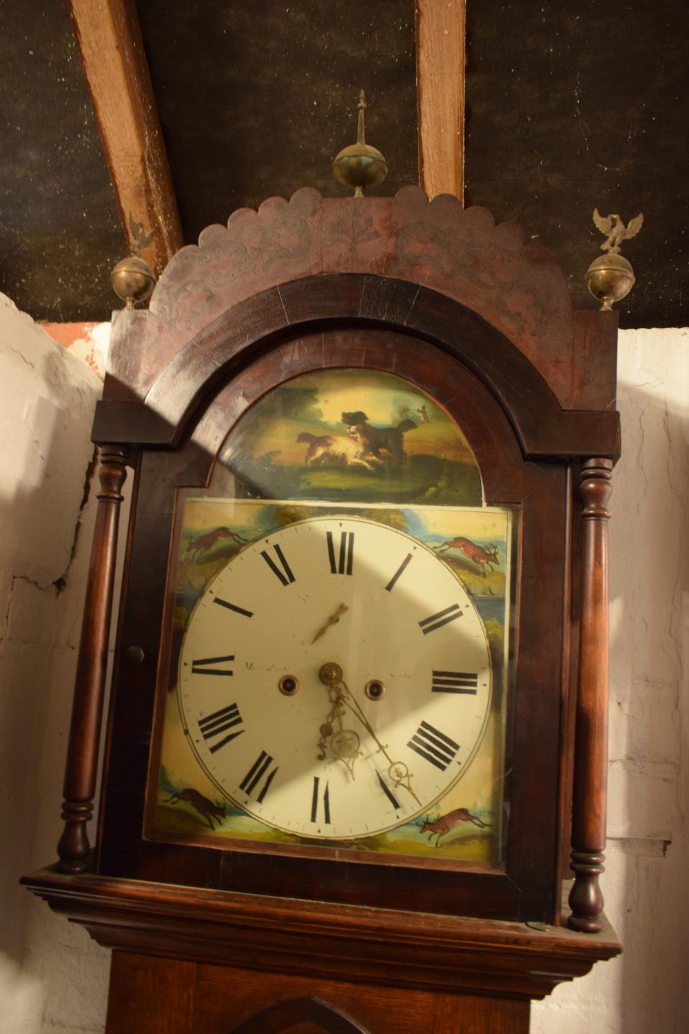 Victorian Grandfather clock, possibly from Sale, Manchester with hunting scenes - Image 2 of 6