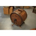 Waide of Leeds oak barrel churn with inside contents.