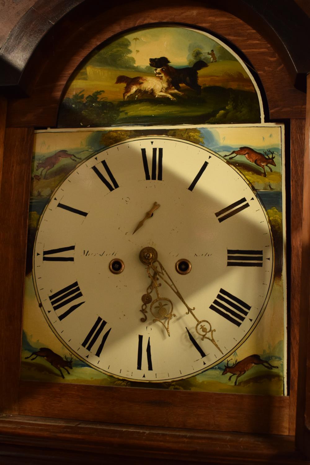 Victorian Grandfather clock, possibly from Sale, Manchester with hunting scenes - Image 3 of 6