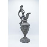 Large Victorian cast metal ewer with cherub decoration, 51cm tall