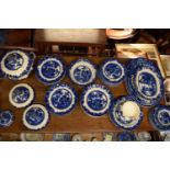 A large collection of Masons Ironstone/ G. L. Ashworth Bros blue and white willow pattern transfer p