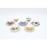 Royal Worcester Miniature Cups and Saucers: Cut Fruit white, George III, Boldimars, the fan, Royal L