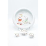 Wedgwood miniature Kutani Crane tea set together with Shelley Lucy Mabel Attwell baby plate (4)