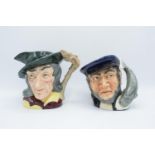 Large Royal Doulton character jugs Pied Piper D6403 & Capt Ahab D6500 (2)