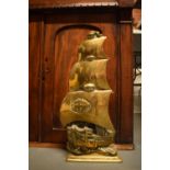 Large brass fireside standing decoration of a galleon, made in England