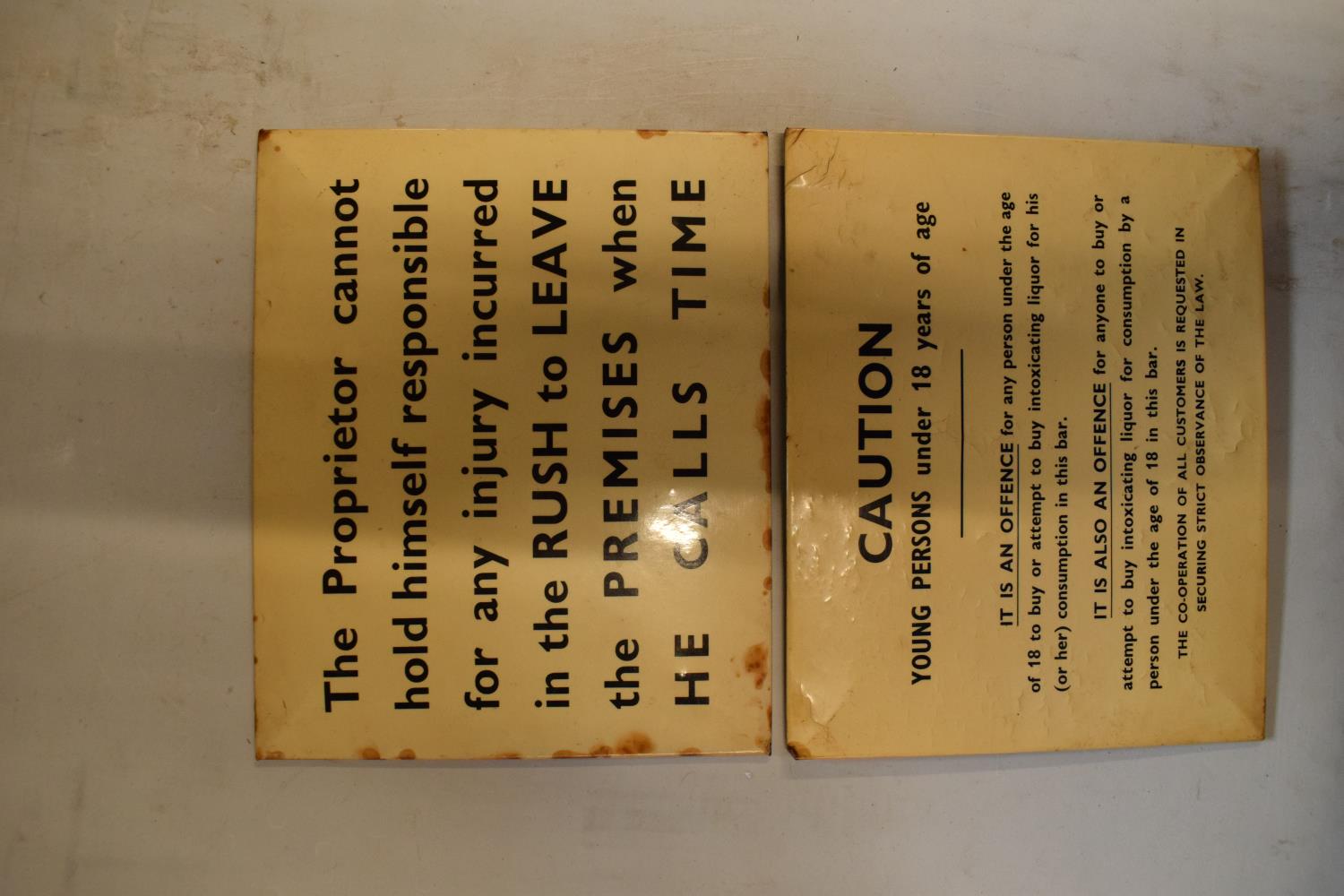 20th century card backed pub notice signs