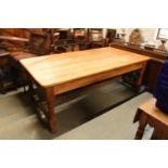 Large Farmhouse scrub top pitch pine kitchen table with end drawers on H stretchers