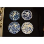 A collection of blue and white plates made by Stone China and Joshua Heath circa 1780s with 2 more