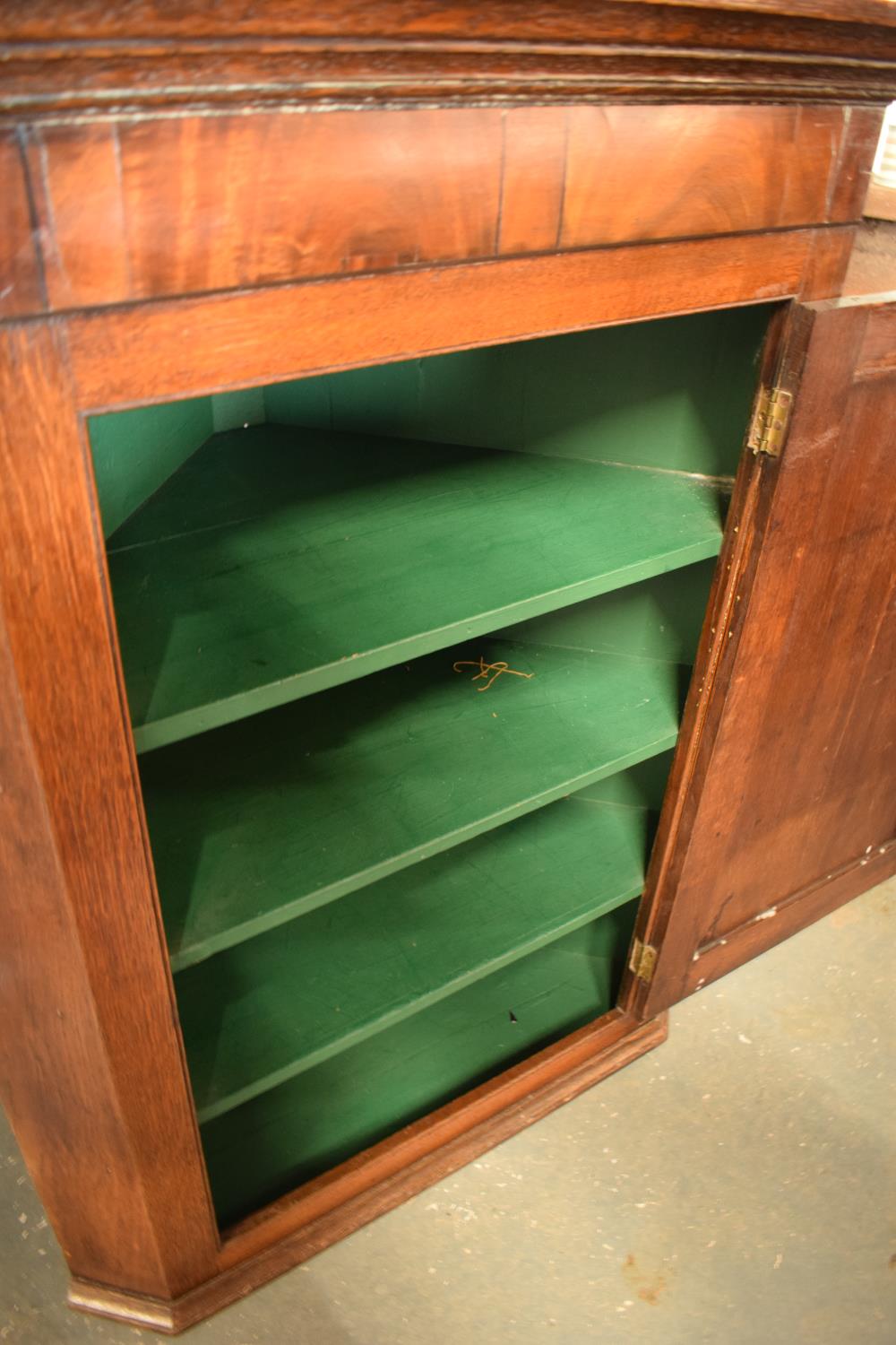 Late Georgian oak inlaid corner cabinet with a bone escutcheon. Some wear and old worm is - Image 4 of 7