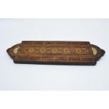 Late 19th century Italian olive wood and marquetry cribbage board. Generally in good condition