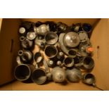A good collection of mainly 19th century pewter to include: tankards, funnels, goblets, plates etc