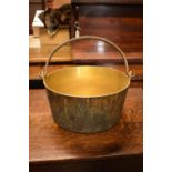 Heavy Victorian brass jam pan. 34cm diameter