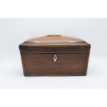 Rosewood tea caddy with boxwood stringing inlay complete with original caddies and an associated