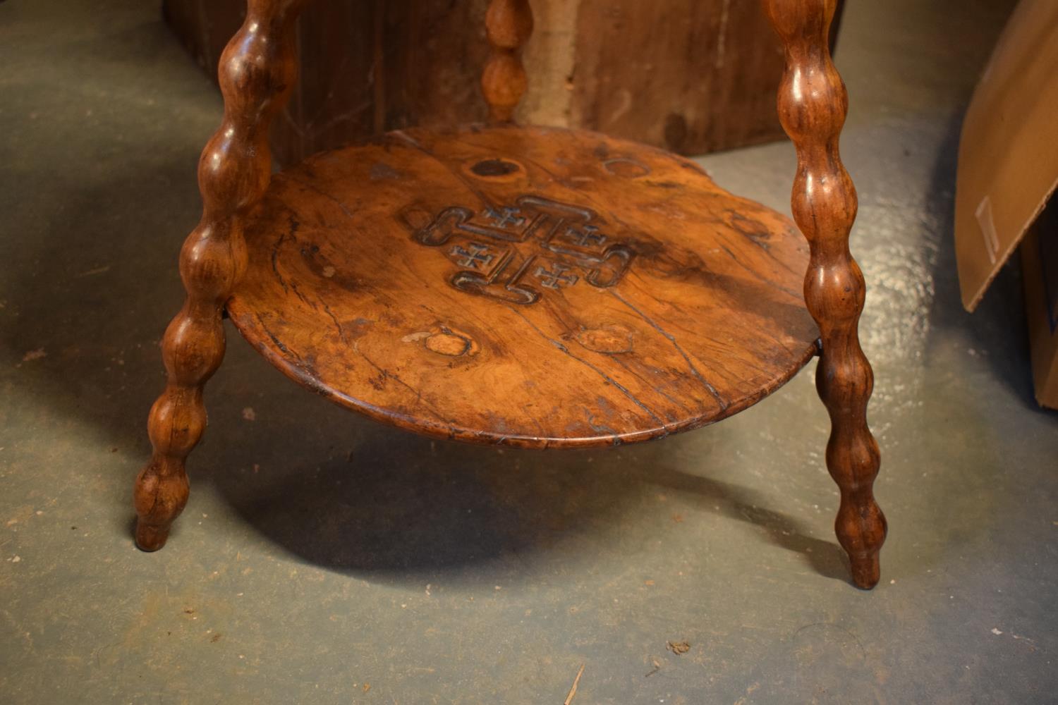 Olivewood Jerusalem tripod table, early 20th century. In bad condition in need of attention. Top - Image 3 of 4