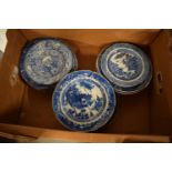 A collection of 19th century blue and white plates (mostly unmarked, mostly damaged) (approx 25)