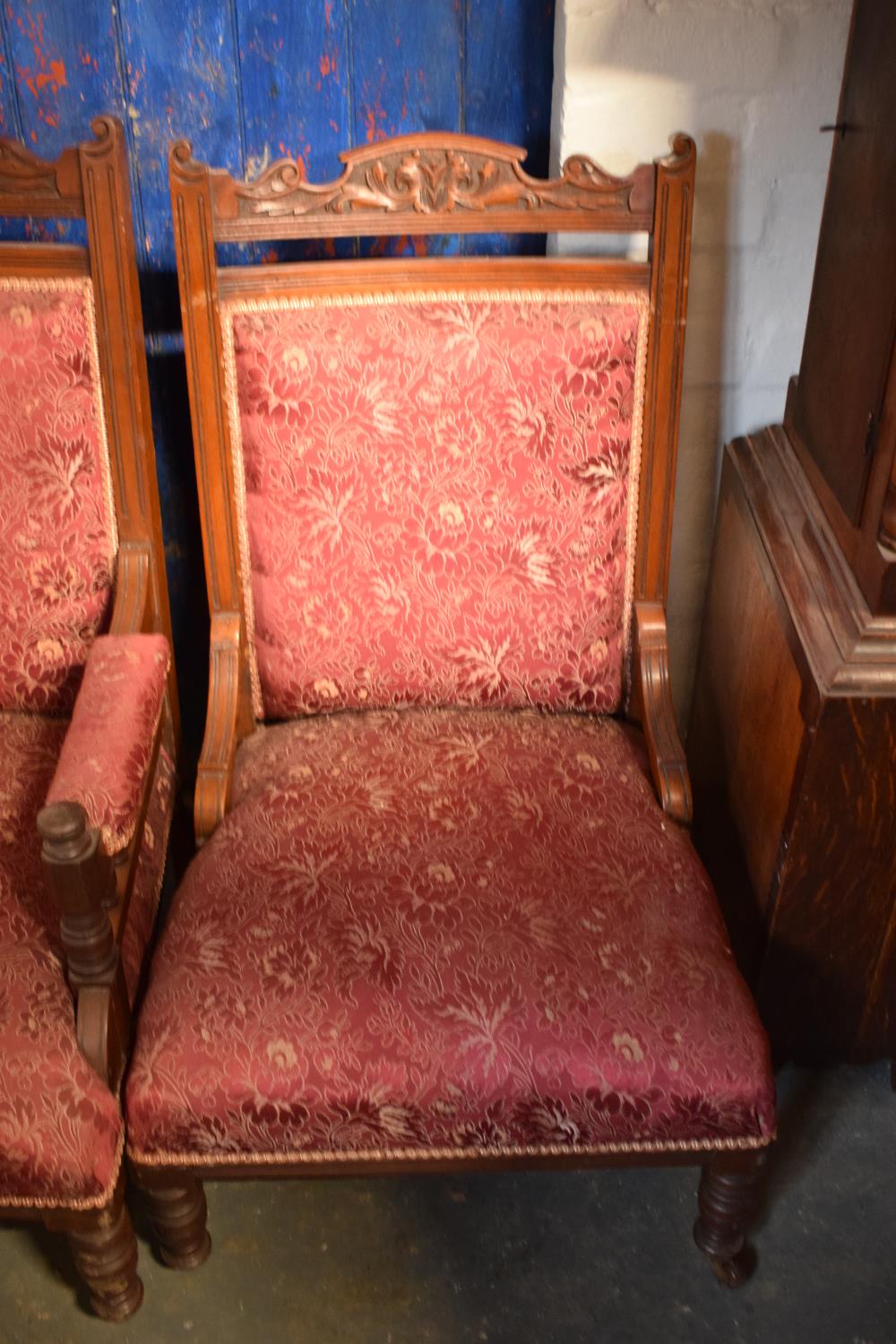 Edwardian creed and upholstered mahogany His and Hers chairs. The springs in the seats are fairly - Image 2 of 6